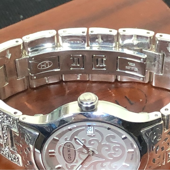 LOIS HILL Sterling Silver Large Round White Face Alternating Links Swiss Watch - Picture 5 of 17